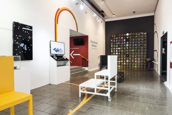 Exhibition view of multi-disciplinary work at London College of Communication