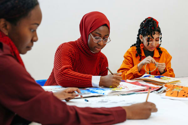 Group of BA (Hons) Textile Design students working at Central Saint Martins