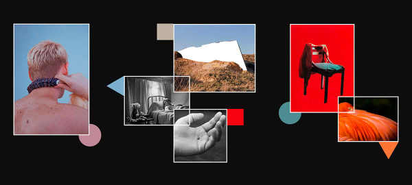 Four photographs overlapping against a black background. 