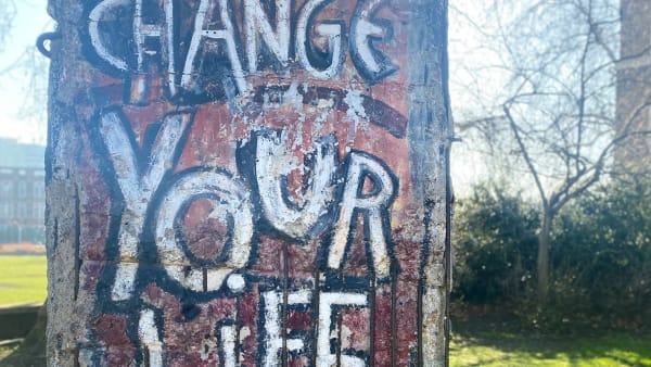 Photo of a tree which has 'Change your life' written on it
