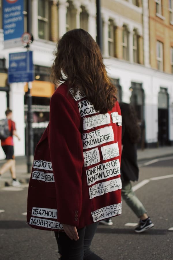 Lili Maxx Hager wearing a jacket covered in DIY patches