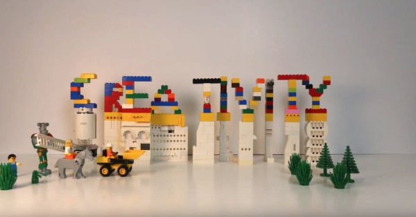 Lego bricks spelling out the word creativity 