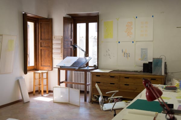 Image of Mahler & LeWitt Studios (art supplies and a desk)