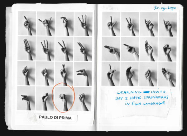 Collection of black and white phogtographs of hands making different signs