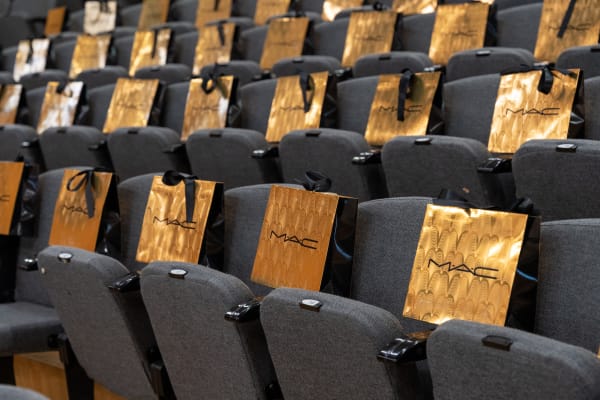 M.A.C gold bags places on the seats of the Lecture theatre at CSM