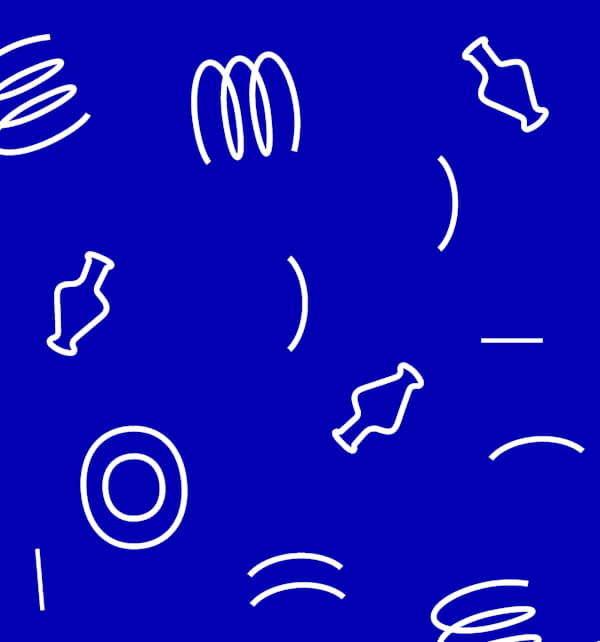 Clay-related drawn symbols in white on a blue background