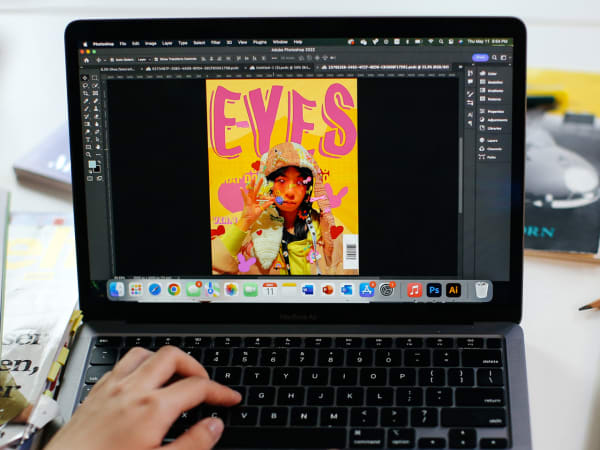 Digital magazine cover on a laptop screen