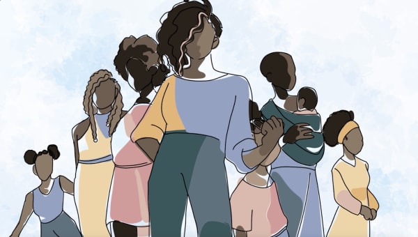 Illustration of a group of women and children.