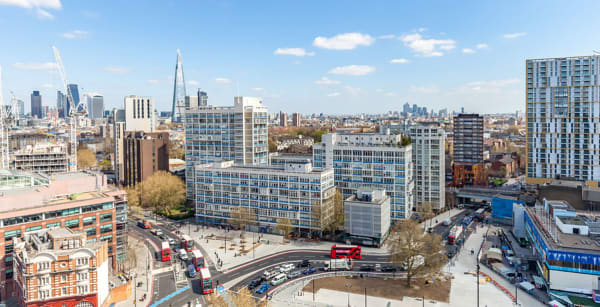 Image shows the view overlooking Elephant and Castle from LCC's Tower Block.