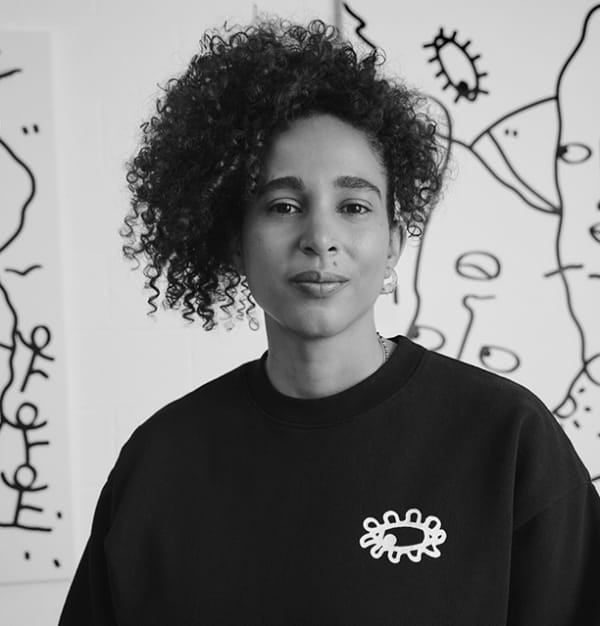 Black and white photograph of Shantell Martin