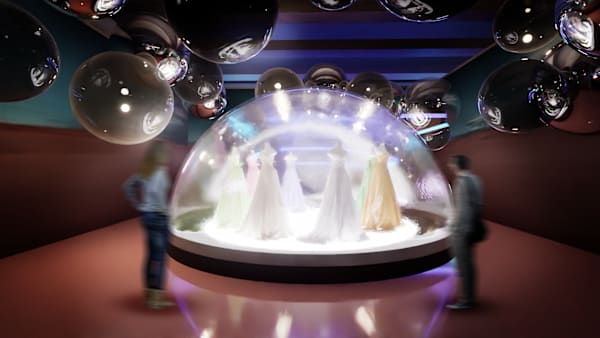 Immersive virtual sphere with visitors looking in.