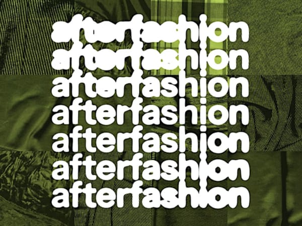 The word afterfashion repeated on a green background.