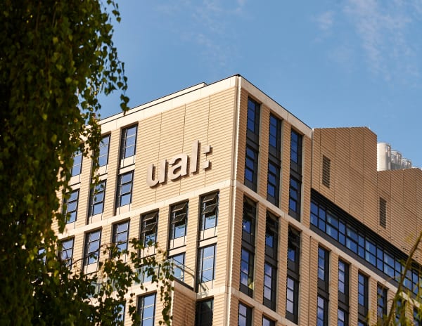 LCF East Bank building with the UAL logo showing in the top right corner