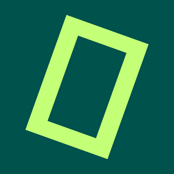 A dark green square with a sideways frame or zero inside