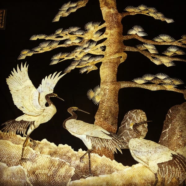 Close up details of painting on fish skin