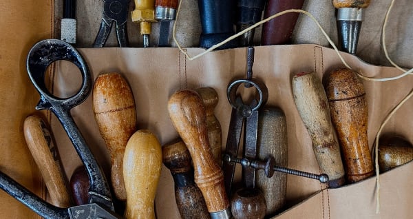 Picture of tools in the Footwear and Accessories workshop at East Bank, London College of Fashion