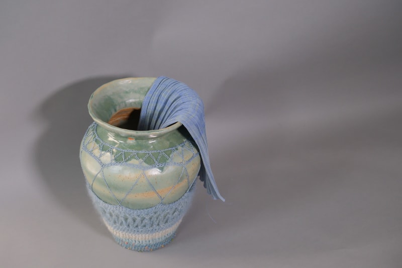 ceramic pot with crochet