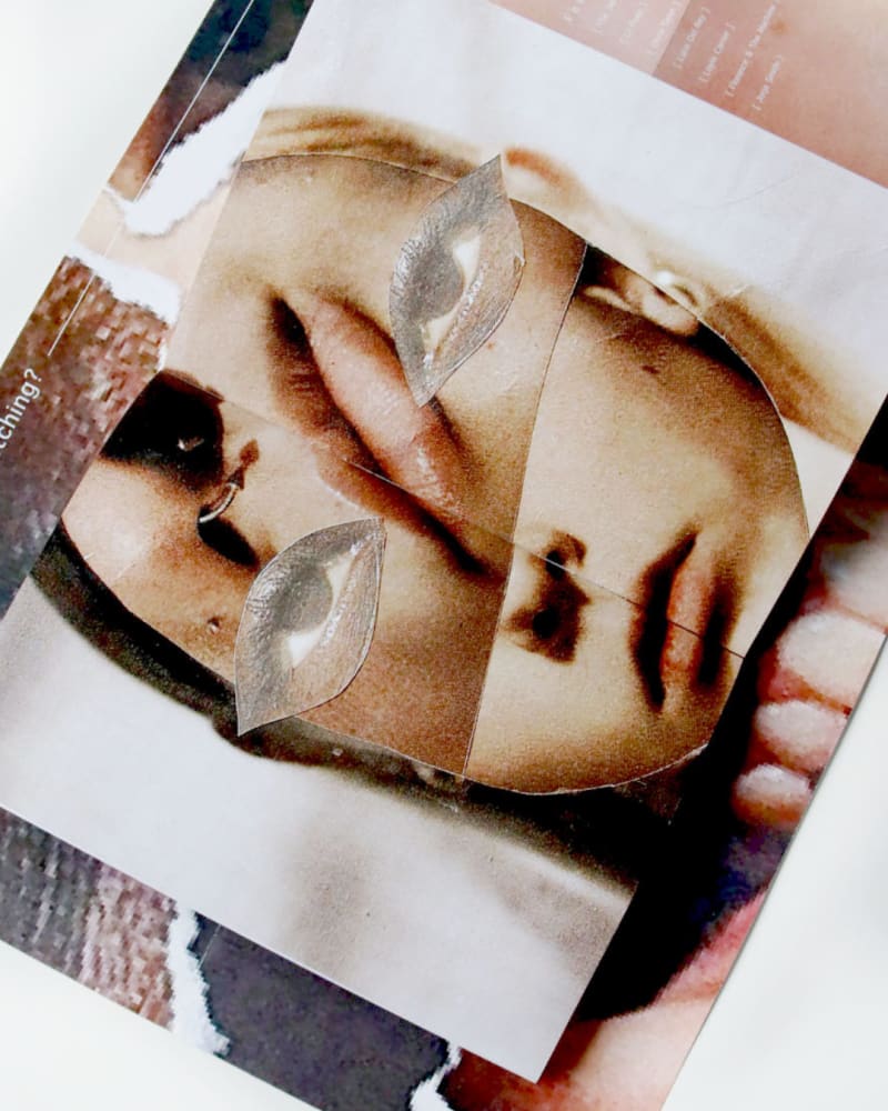 close up of publication pages of distorted faces.