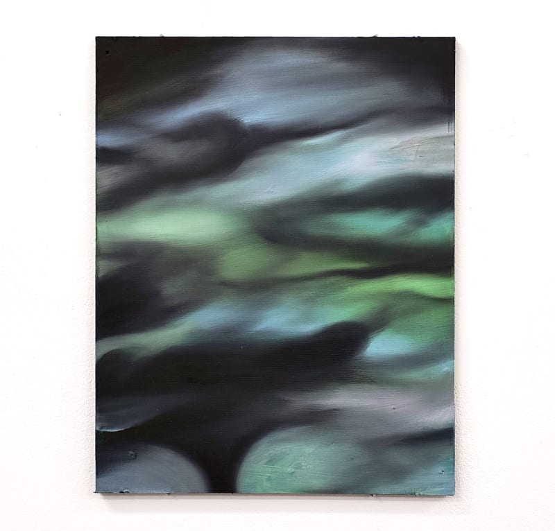 The random blocks of colour consisting of black blue and green are actually a new interpretation of hair.