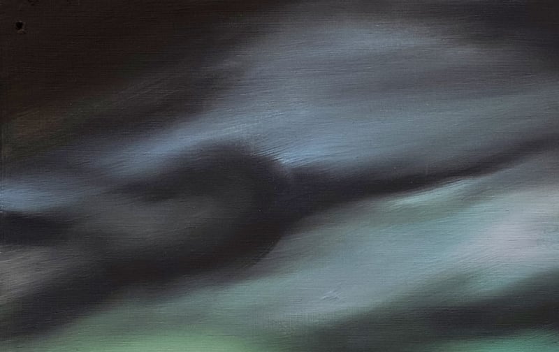 The random blocks of colour consisting of black blue and green are actually a new interpretation of hair.