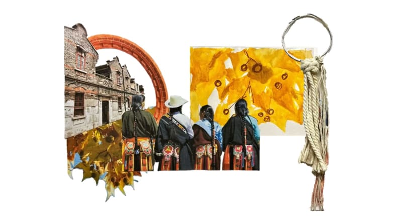 collage with architecture and nomad women