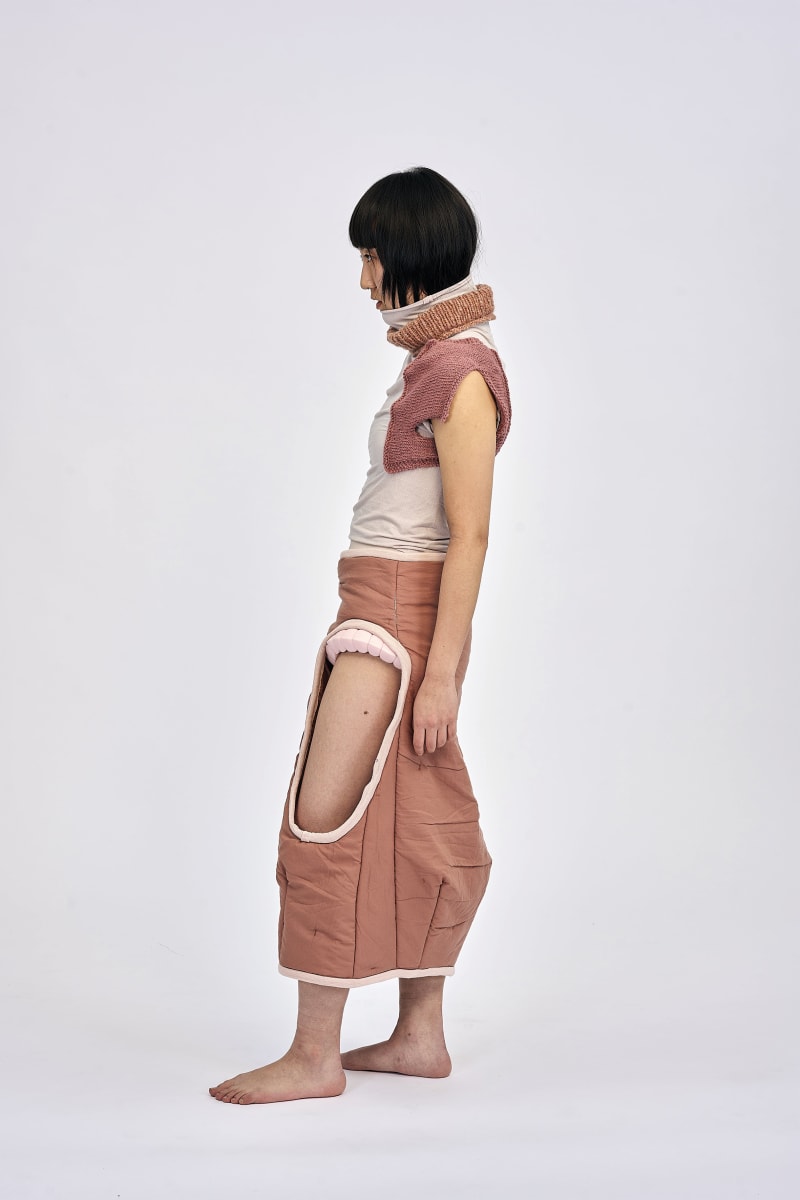 Side view of model in final garment