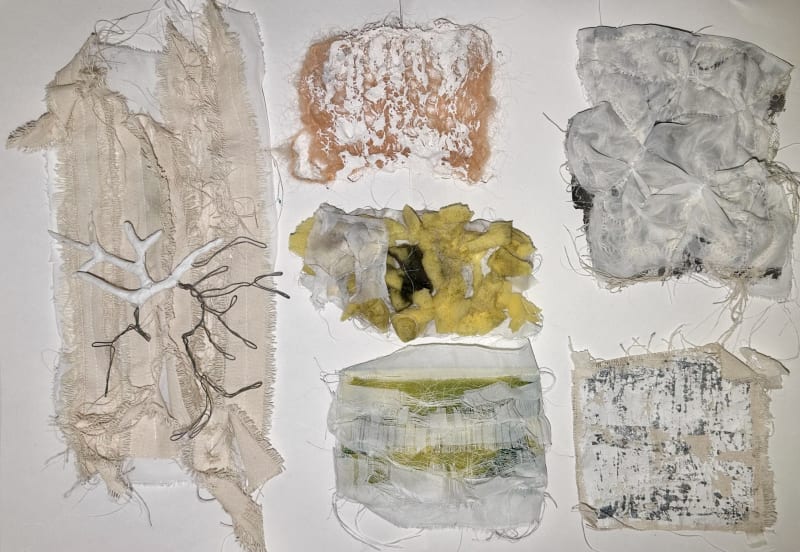 a collection of 6 textile samples inspired by industrial decay.