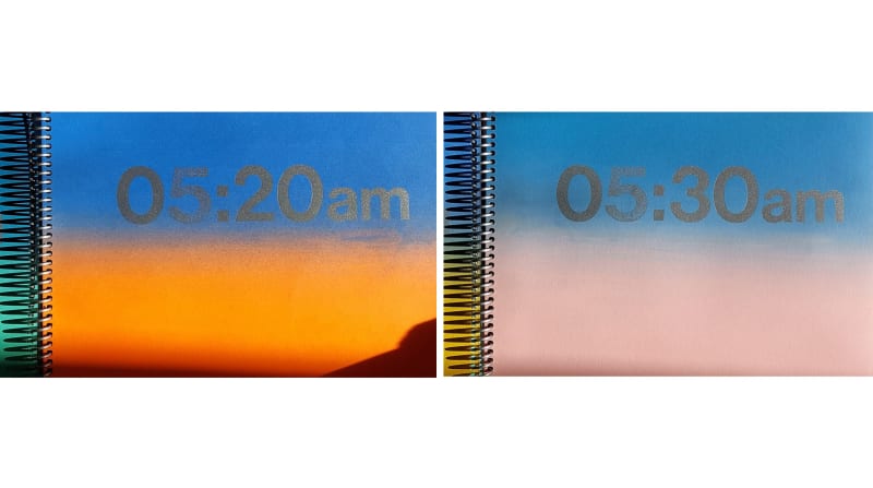 This work aims to capture the transformation of the colours that unfolds during the hours of sunrise and sunset, based on my personal experience. 