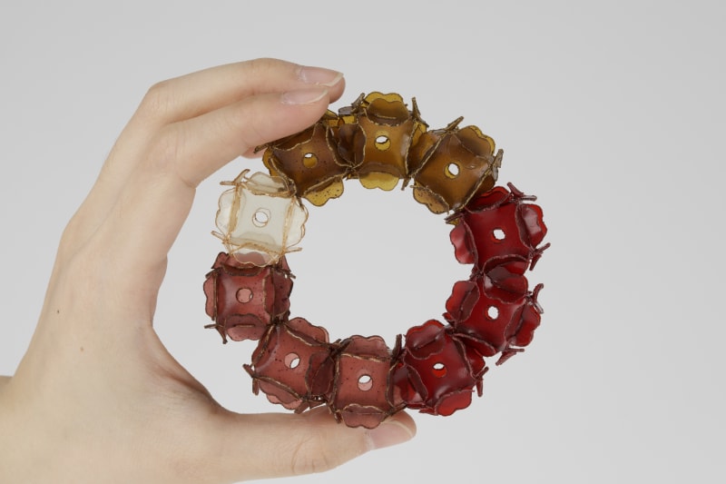 Tri-Tone Bangle in Fish Scale Bioplastic, Dyed with Madder, Walnut, and Brazilwood