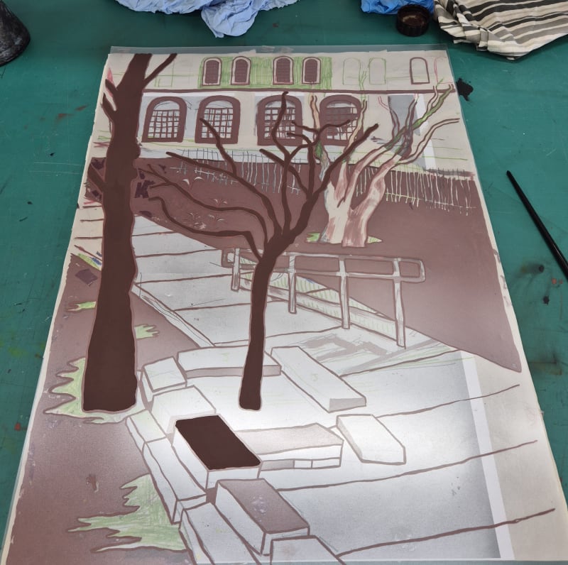 Working in the print room.