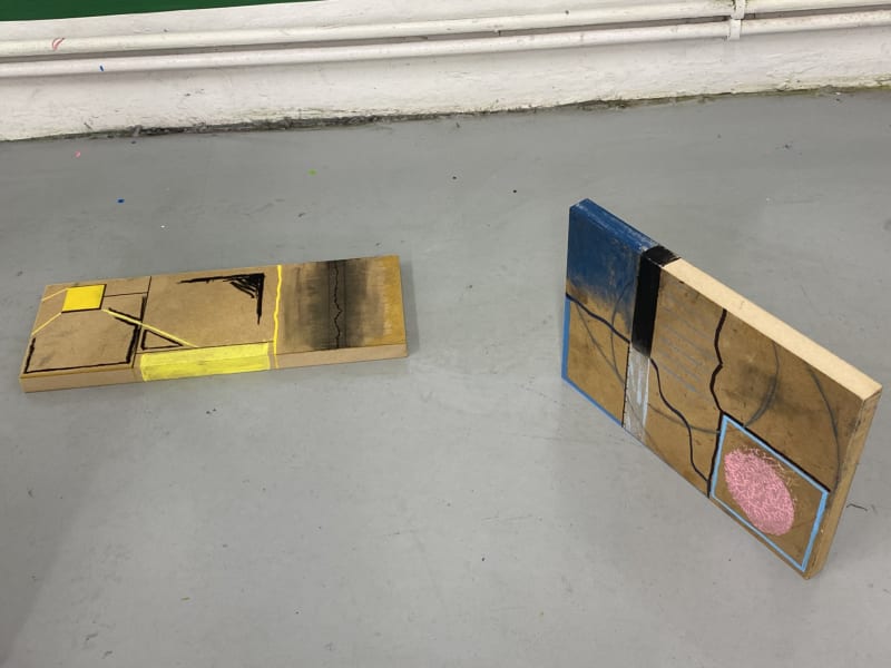 Two abstract drawings on thick MDF pieces