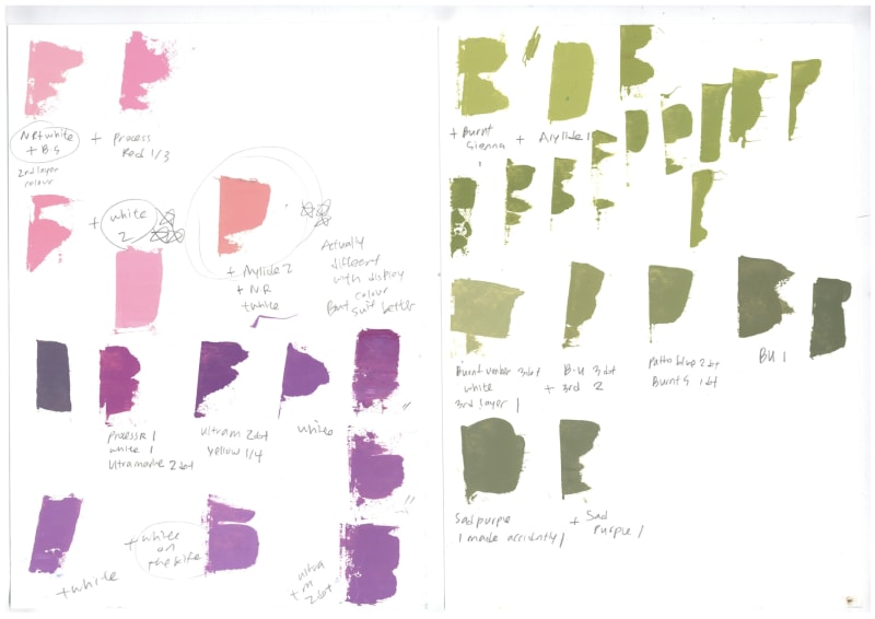 This is colour palette for print, mix and test the colour in different variation. 