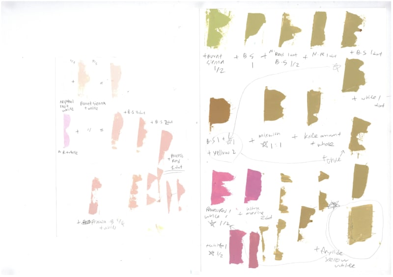 This is colour palette for print, mix and test the colour in different variation. 