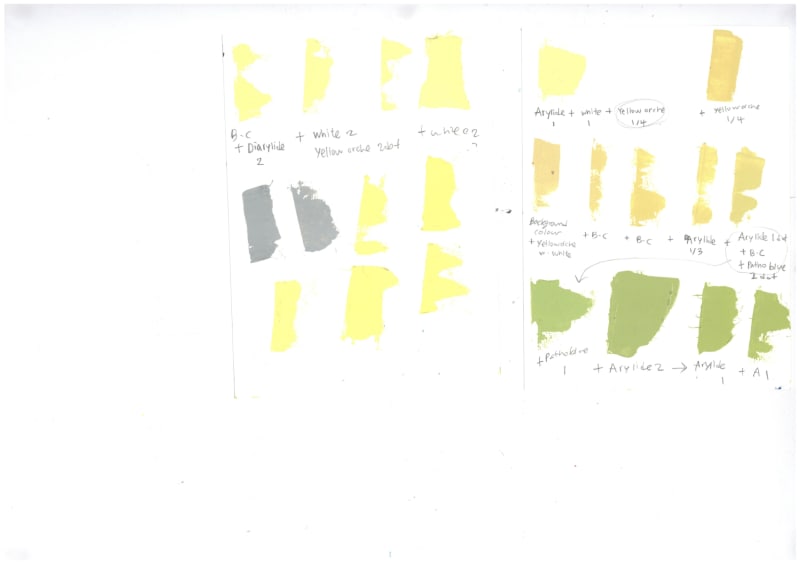 This is colour palette for print, mix and test the colour in different variation. 