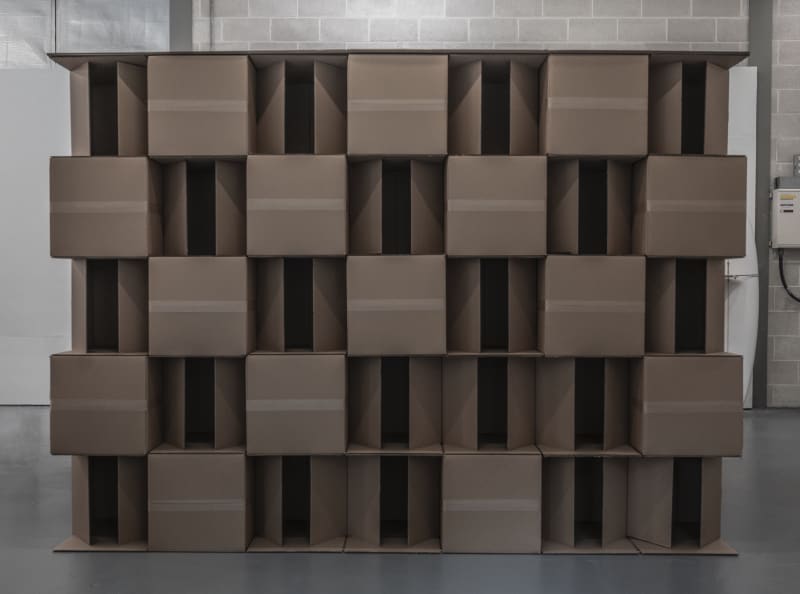 side view of installation with checkerboard wall