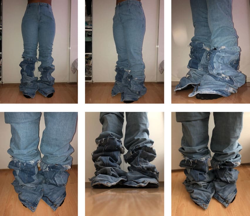 multiple images of a baggy pair of denim trousers