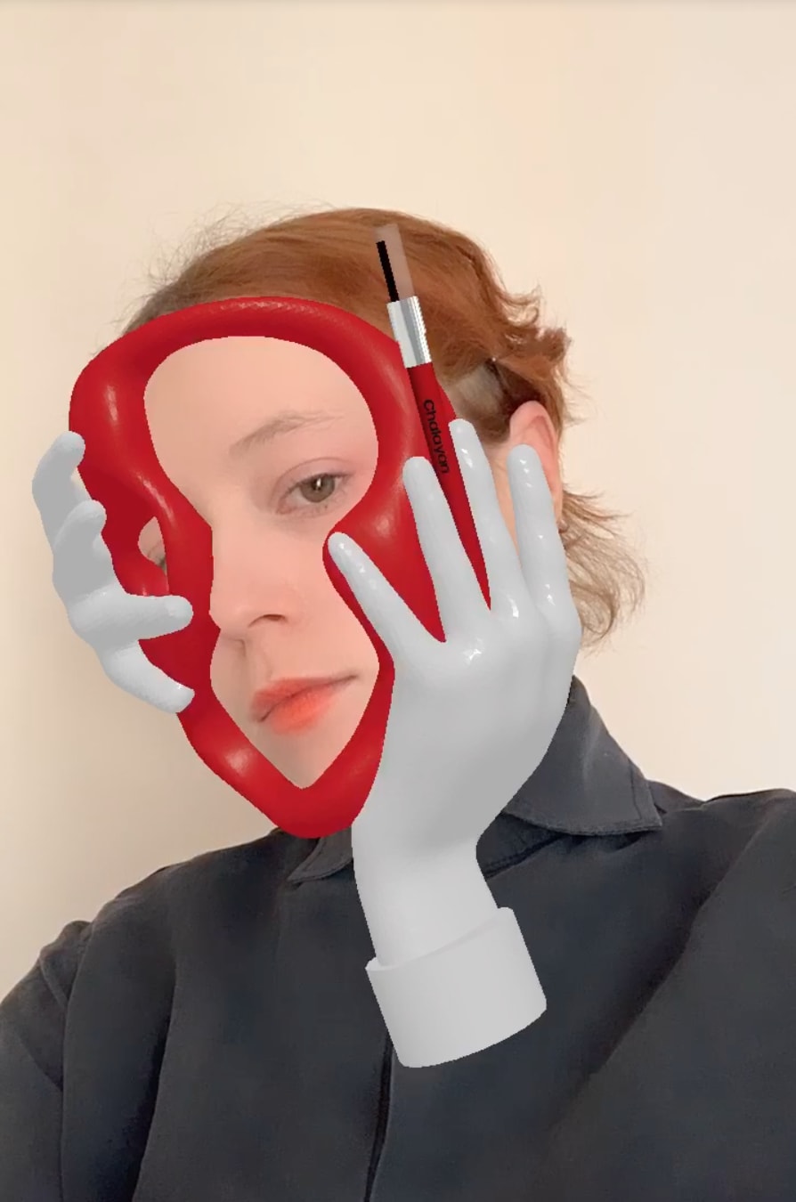 Woman with virtual mask over face