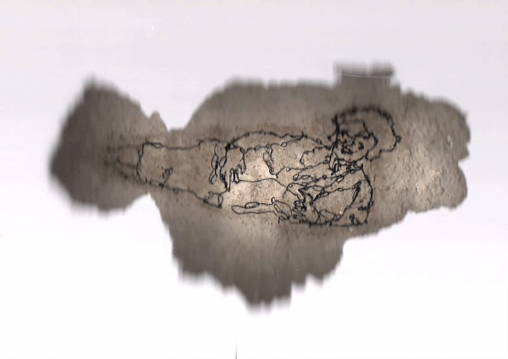 Photocopy of 3D model and embroidery print 