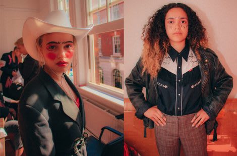 Two photographic portraits of females dressed as cowgirls.