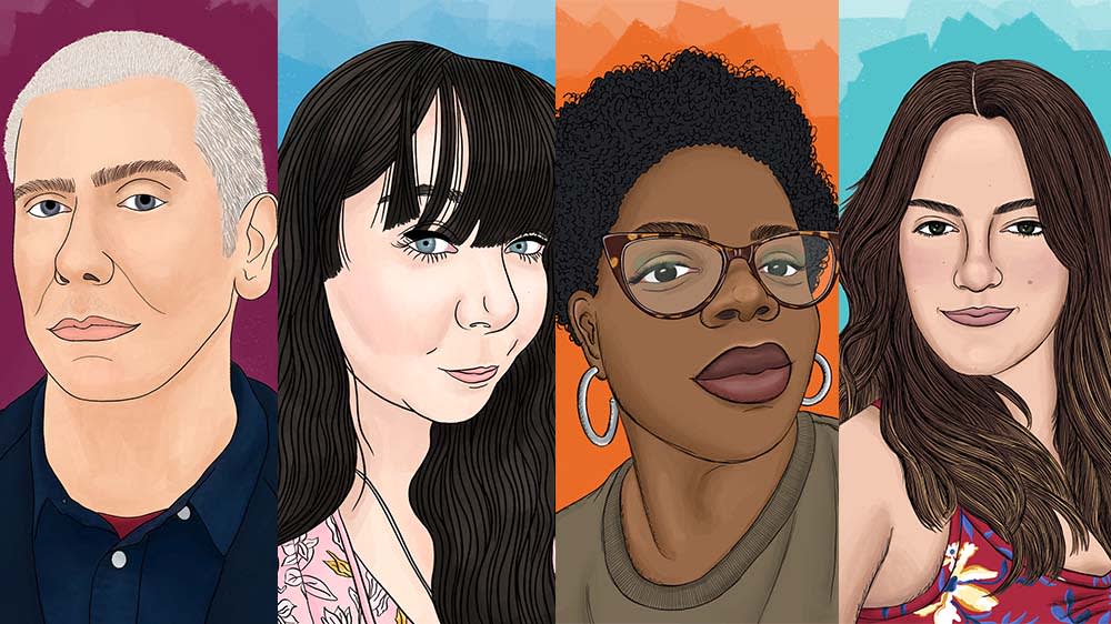 Colourful illustration of four people.
