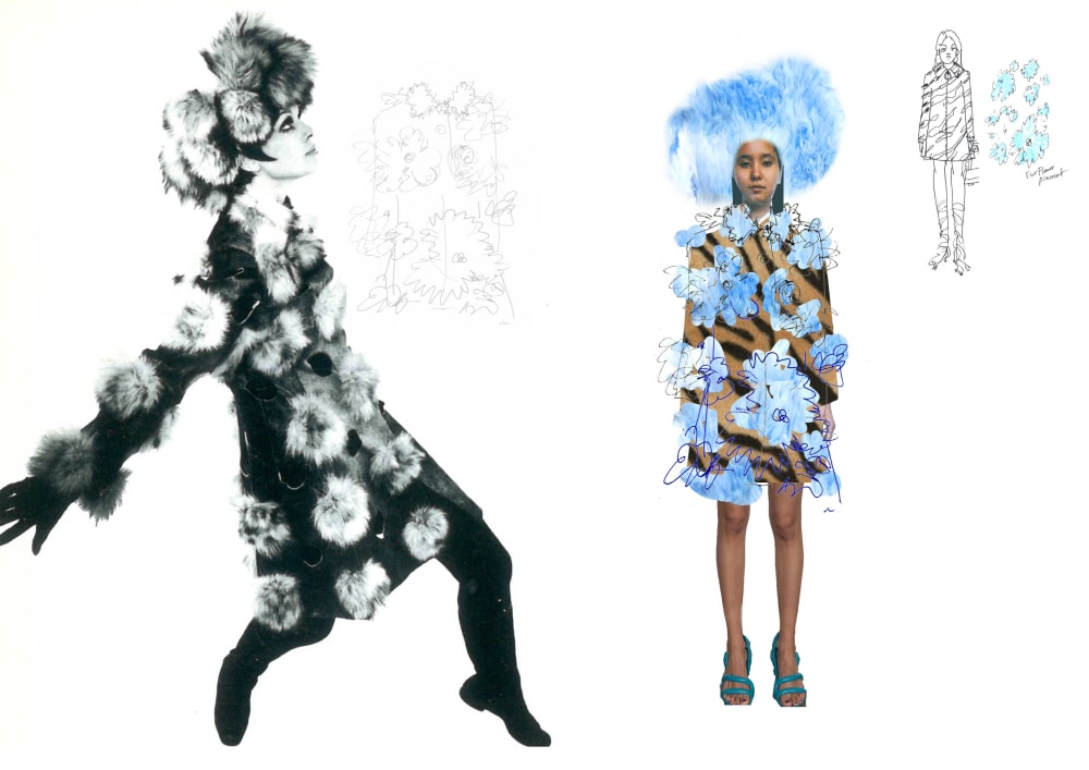 Sketchbook of dress black faux fur