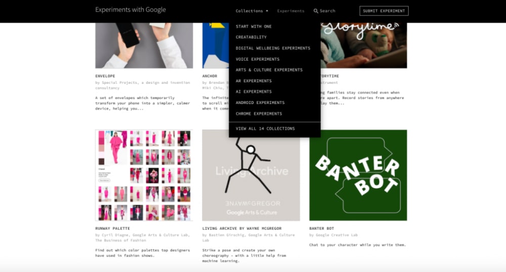 a screenshot from the 'experiments with google' website