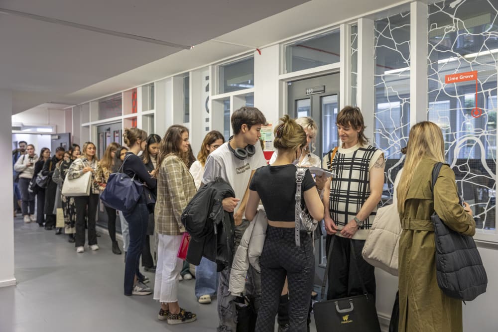 Students queuing for the LCF Careers Fair 2022