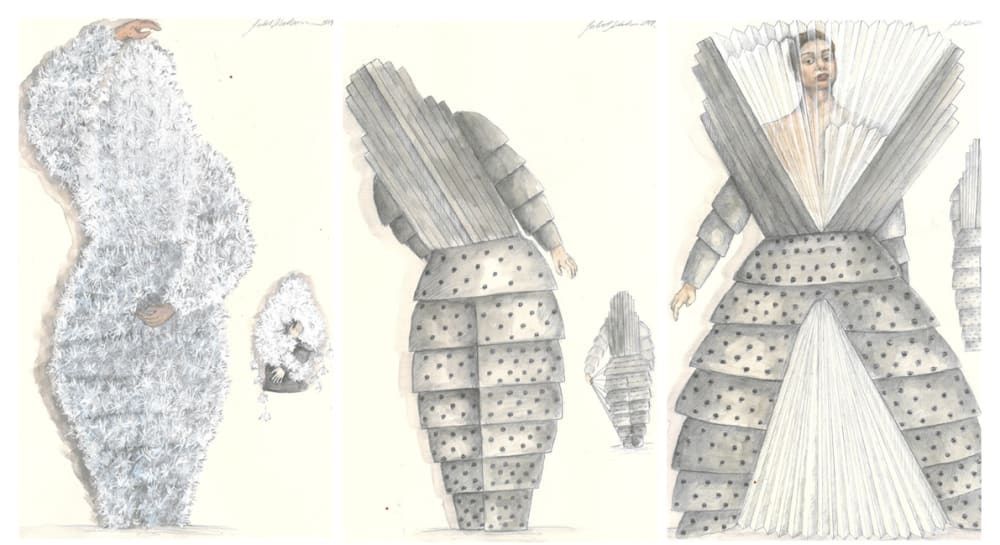 Sketch of the three stages of costume