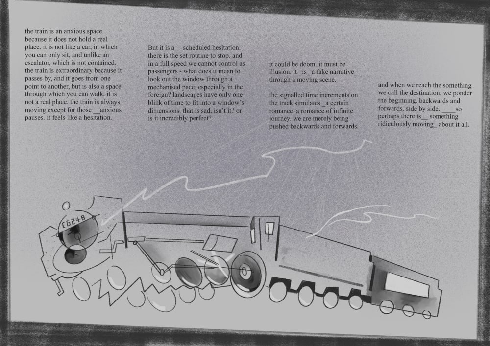 Text above and drawing of train below