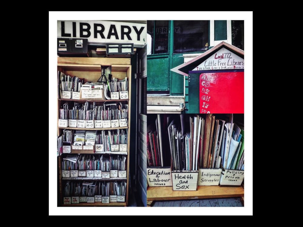 photos of bookcases and books in a library