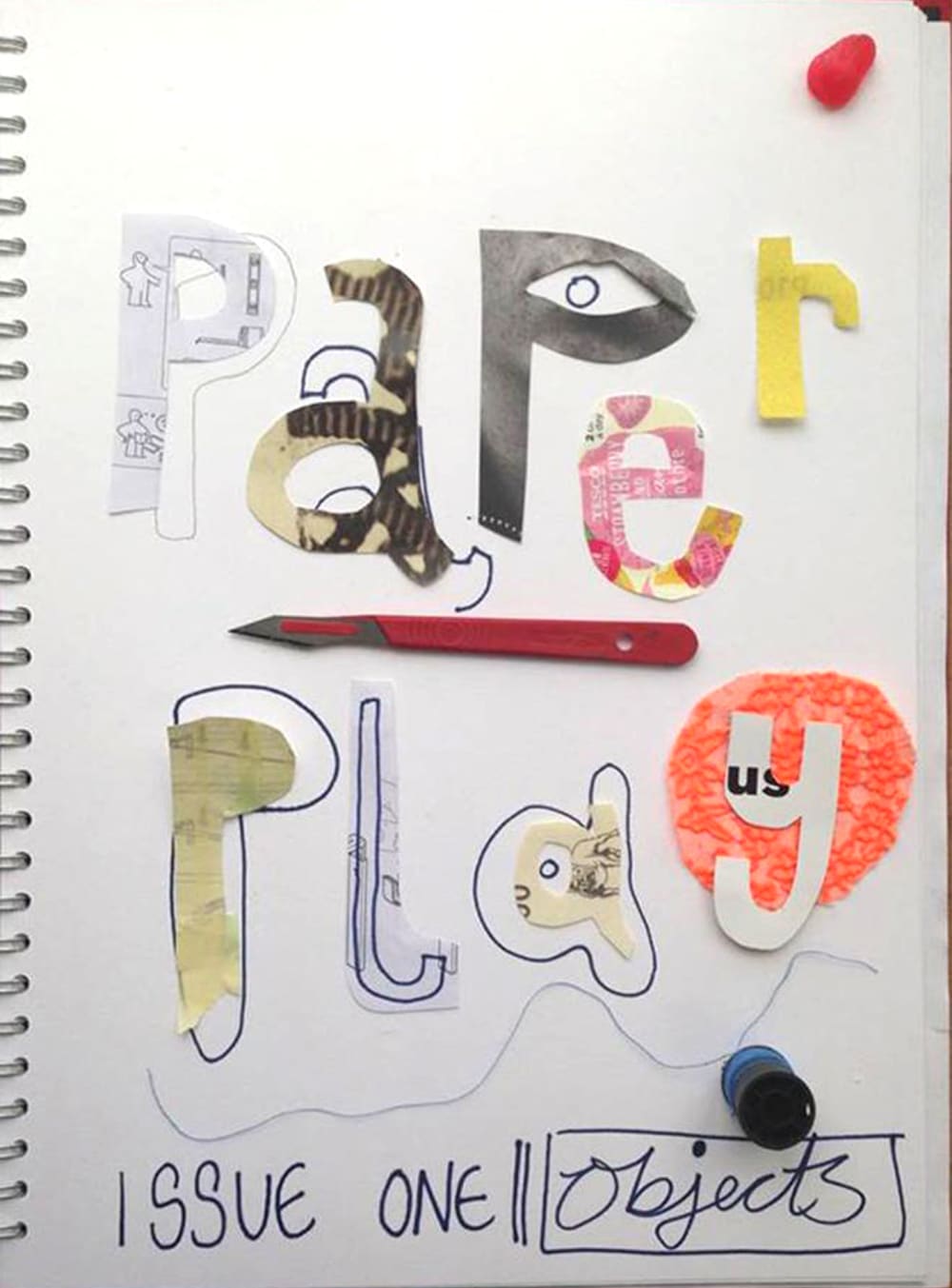 the front cover of a D.I.Y style magazine that reads 'paper play, issue one: objects'