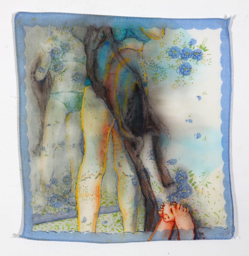 abstract landscape painting in oranges and blues