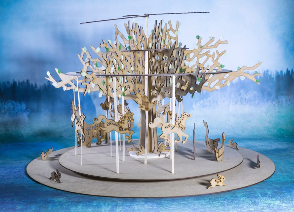 Carousel model cut out of cardboard