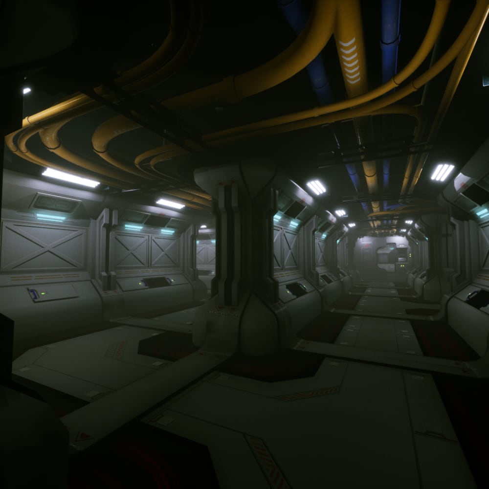 thin corridor of space station 